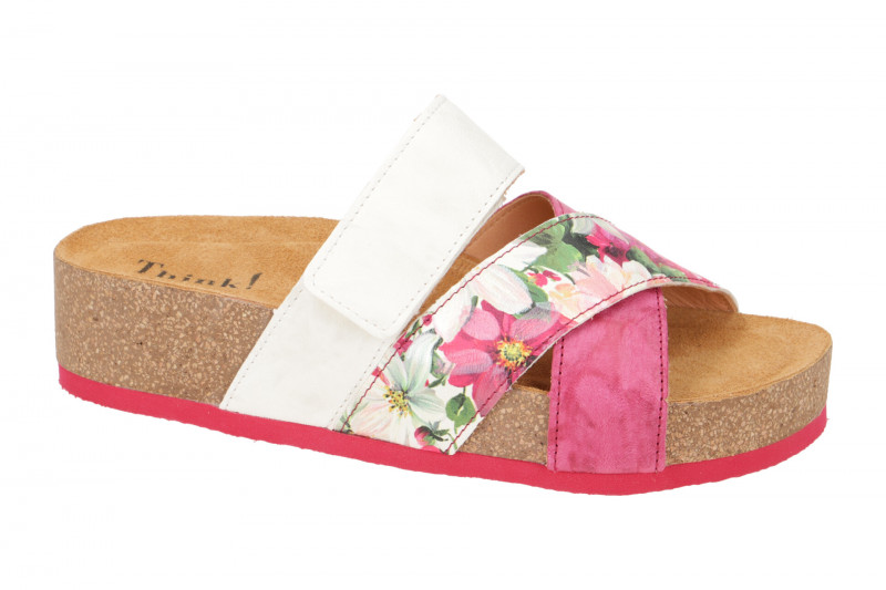 Think Papu Plateau Pantolette pink weiß Blumen 728