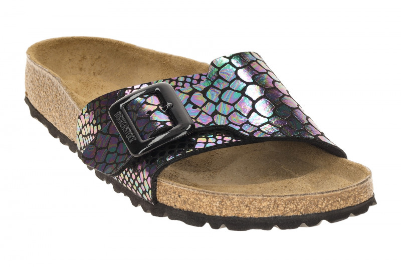 Birkenstock Catalina Cushion Buckle Pantolette schwarz bunt SCHMAL 1030889