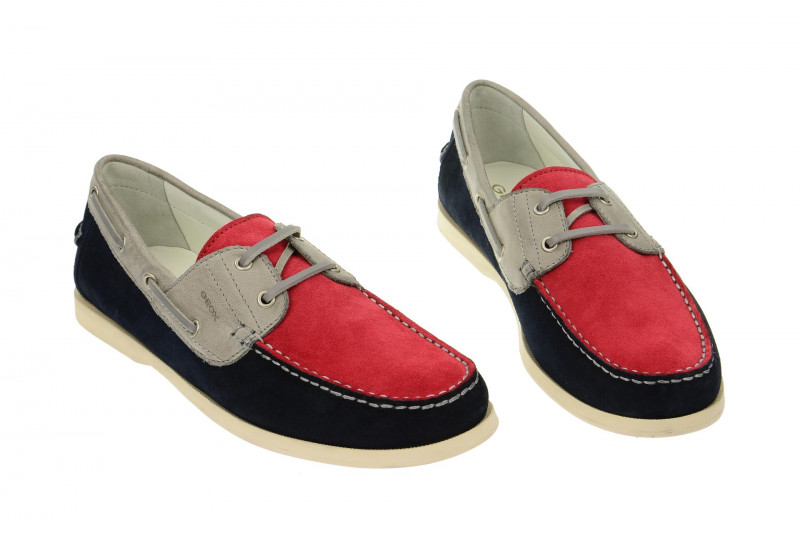 Geox Respira Juarez Schuhe Mokassin in rot blau grau