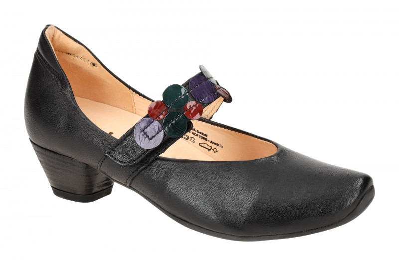 Think Aida Riemchen Pumps schwarz Lack-Punkte
