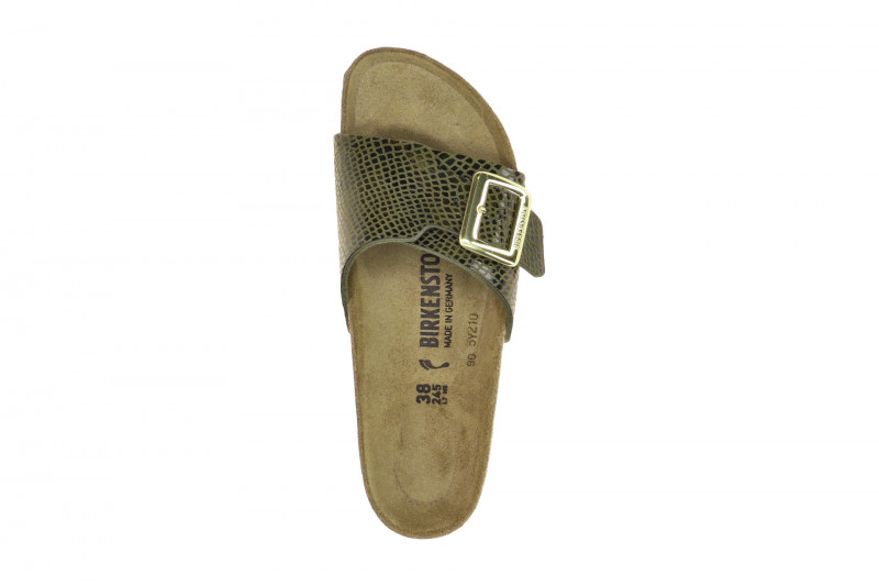 Birkenstock Catalina Cushion Buckle Pantolette grün Snake SCHMAL 1030320