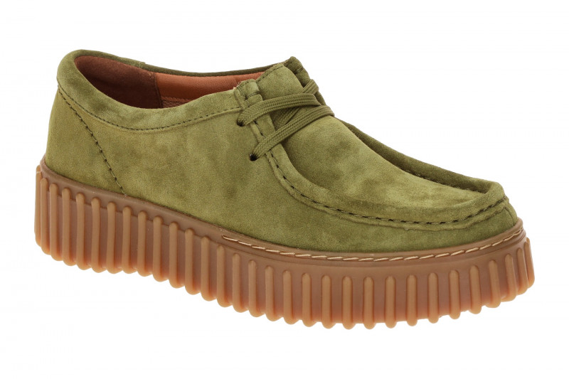 Clarks Torhill Bee Mokassin Schuhe grün olive Velour 26184586