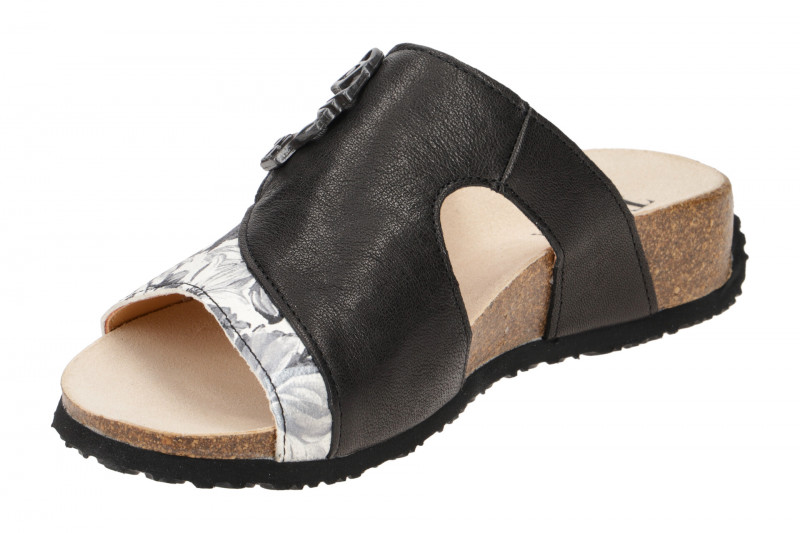 Think Mizzi Pantolette schwarz creme Blumen 124