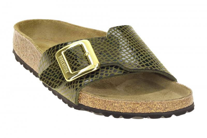 Birkenstock Catalina Cushion Buckle Pantolette grün Snake SCHMAL 1030320