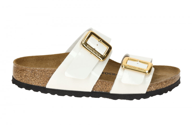 Birkenstock Sydney Cushion Buckle Pantolette weiß Lack SCHMAL 1029438