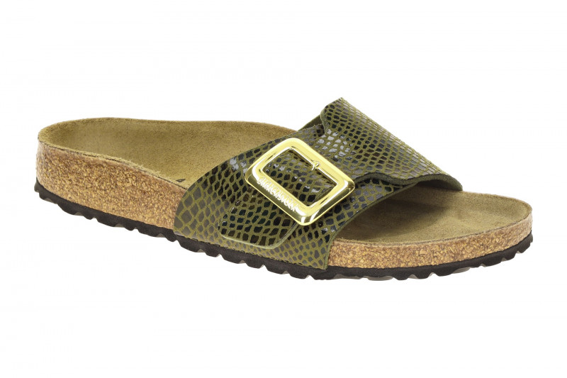Birkenstock Catalina Cushion Buckle Pantolette grün Snake SCHMAL 1030320