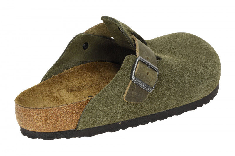 Birkenstock Boston Clogs Pantoletten grün Velour Normal-Weit 1028067