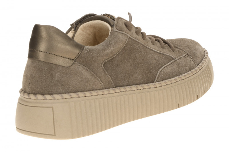 Gabor Schuhe taupe braun Plateau Sneakers Strass-Schmuck 6014