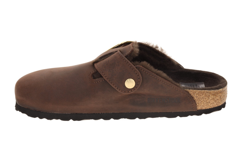 Birkenstock Boston Big Buckle Clogs Pantoletten braun SCHMAL Lammfell