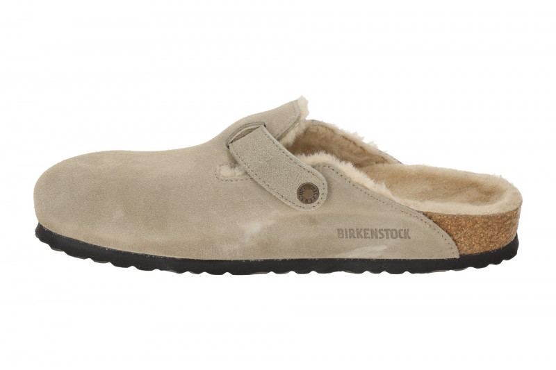 Birkenstock Boston Shearling Pantolette taupe grau SCHMAL 1028299
