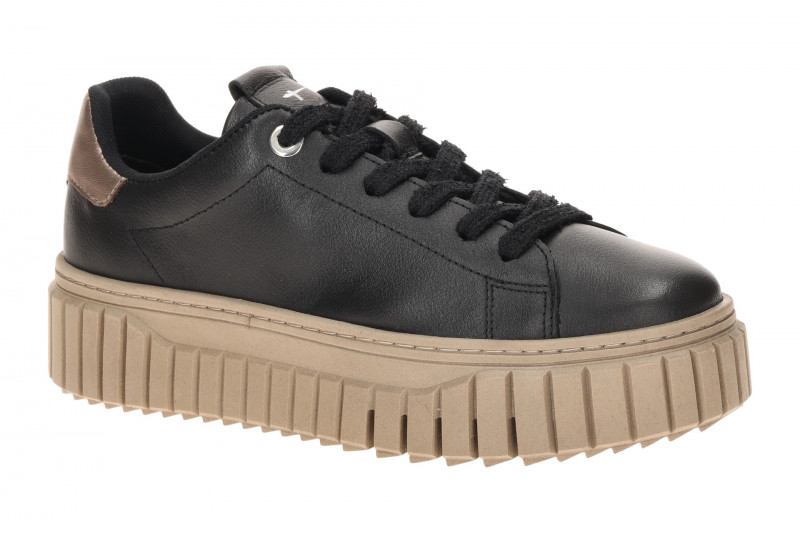 Tamaris Schuhe Plateau Sneaker schwarz gold 23702