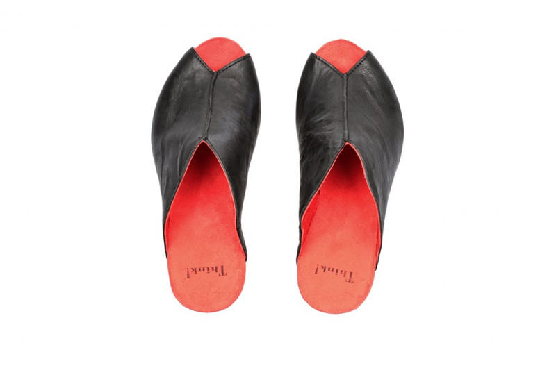 Think Zilli Keil- Pantolette in schwarz rot 0-80329-09