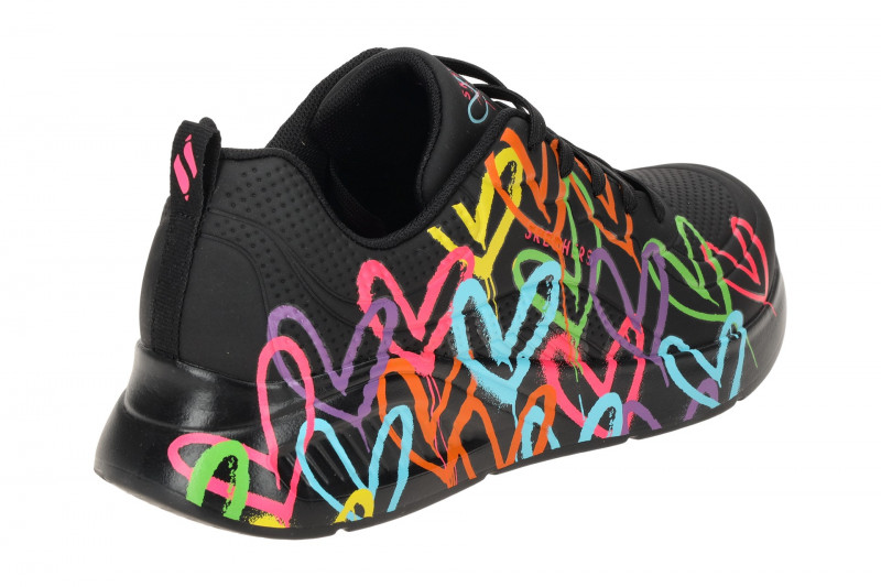 Skechers Uno Lite Schuhe schwarz bunte Herzen 177977