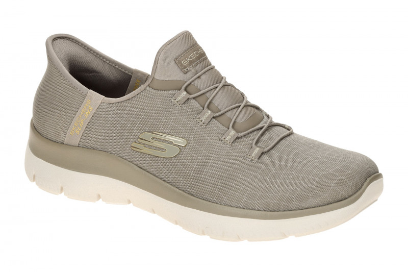 Skechers Summits Schuhe taupe grau Glitzer SLIP-INS 150128